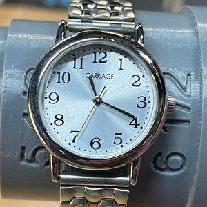 3/$25 Carriage Watch Women Silver Tone Petite Dial Stretch Band New Battery